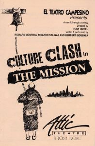 A playbill from The Attic in Detroit, Michigan. "The Mission" was Culture Clashes first theatrical play as a group.