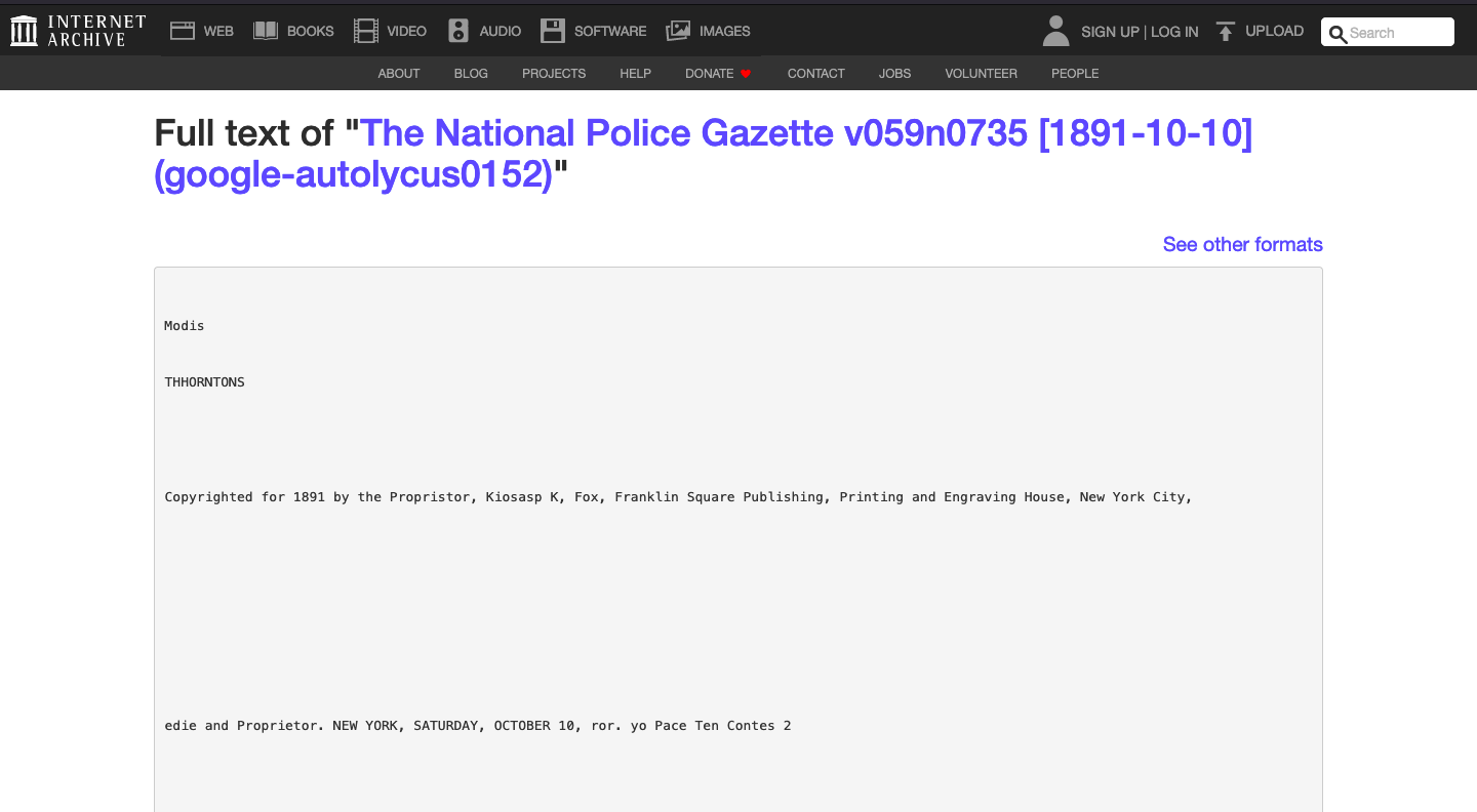 Image shows an example of "full text" data taken from a book that was uploaded to Archive.org and read by OCR