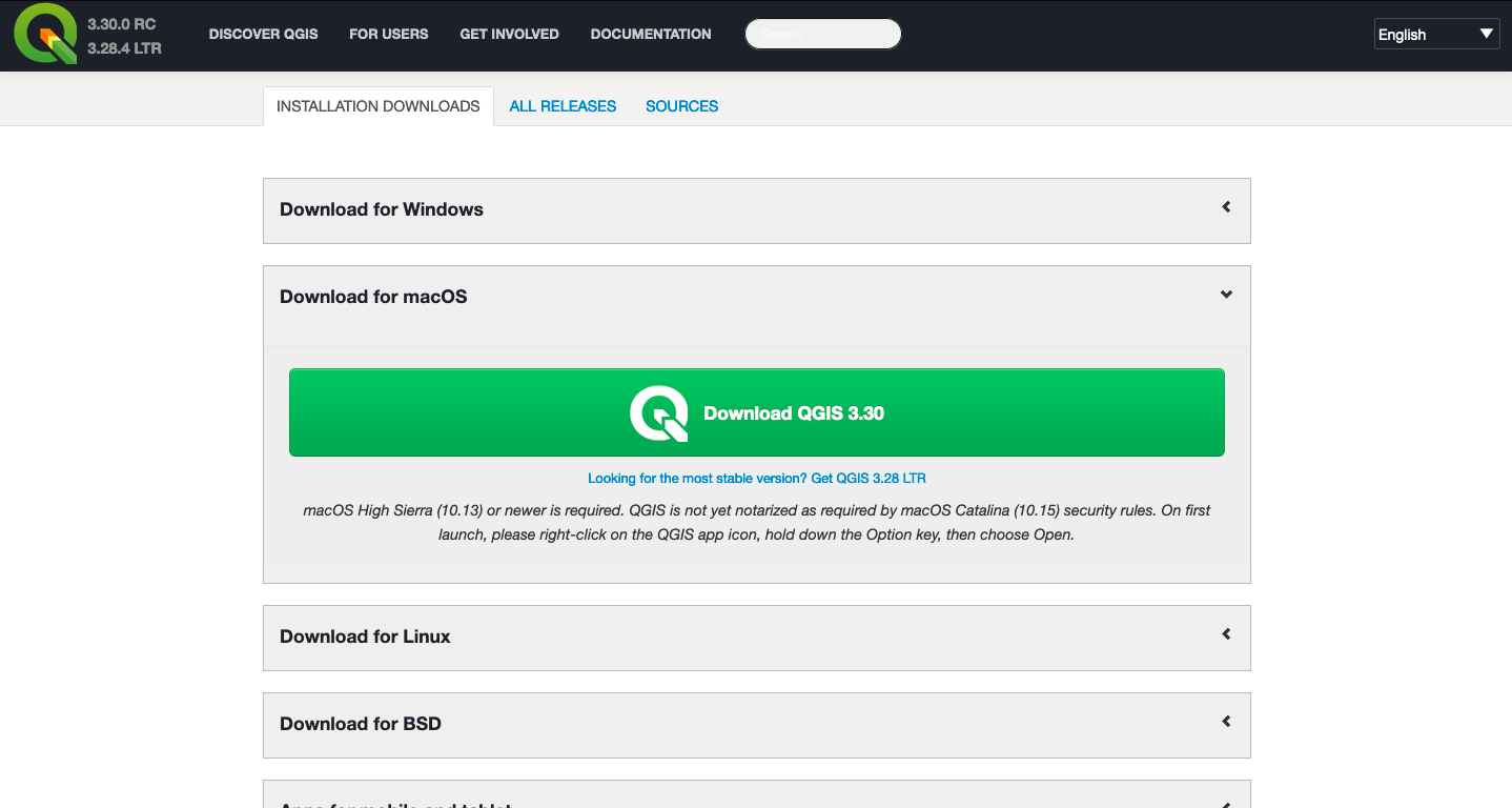 Downloading the program from the QGIS website
